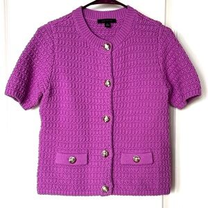 Ann Taylor Geo Stitch Fushia Cotton Cardigan, Sz XS
